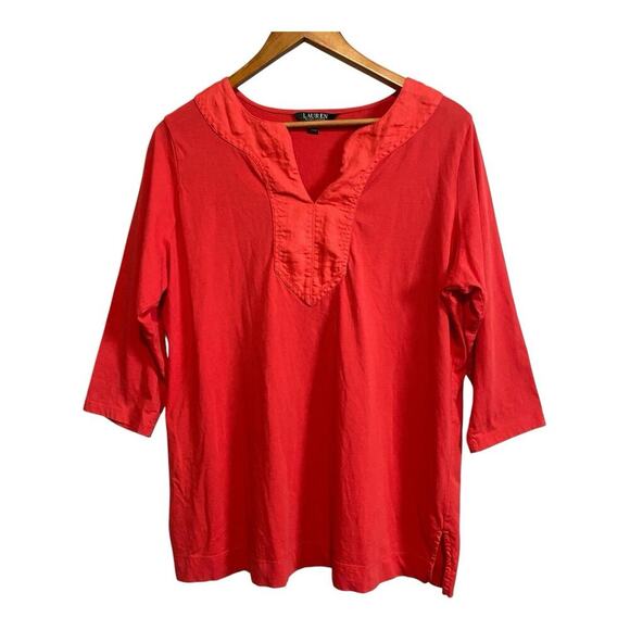 Lauren Ralph Lauren Tops - Lauren Ralph Women’s 3/4 Sleeves Red Cotton Shirt 1X Pullover Tunic Casual Top